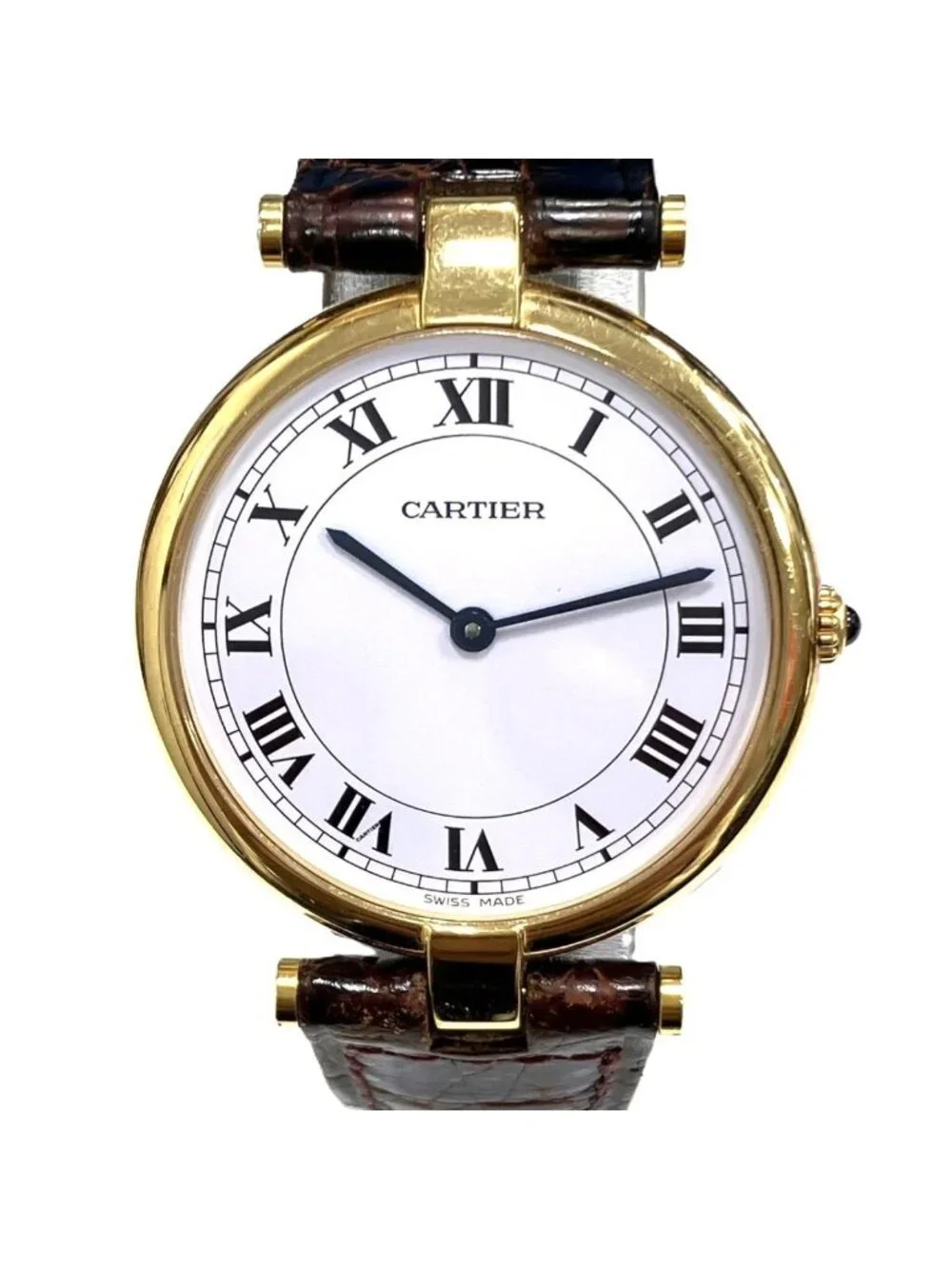 Cartier Vendome Louis Cartier LM Watch 18K Leather Quartz White Dial